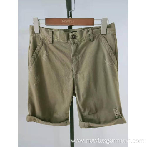 khaki twill scratch turn up hem men's shorts